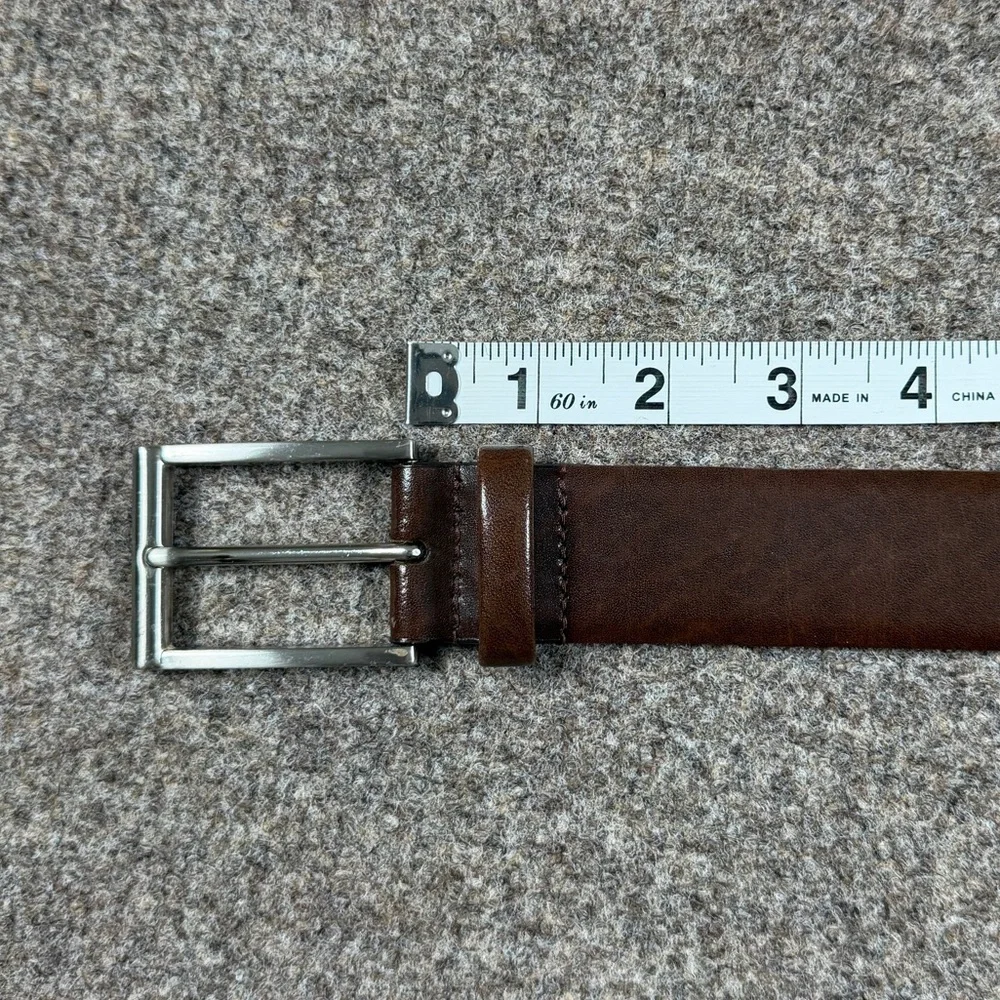 Fullum & Holt Brown Genuine Leather Belt Mens Size 36 Silver Toned Square Buckle
